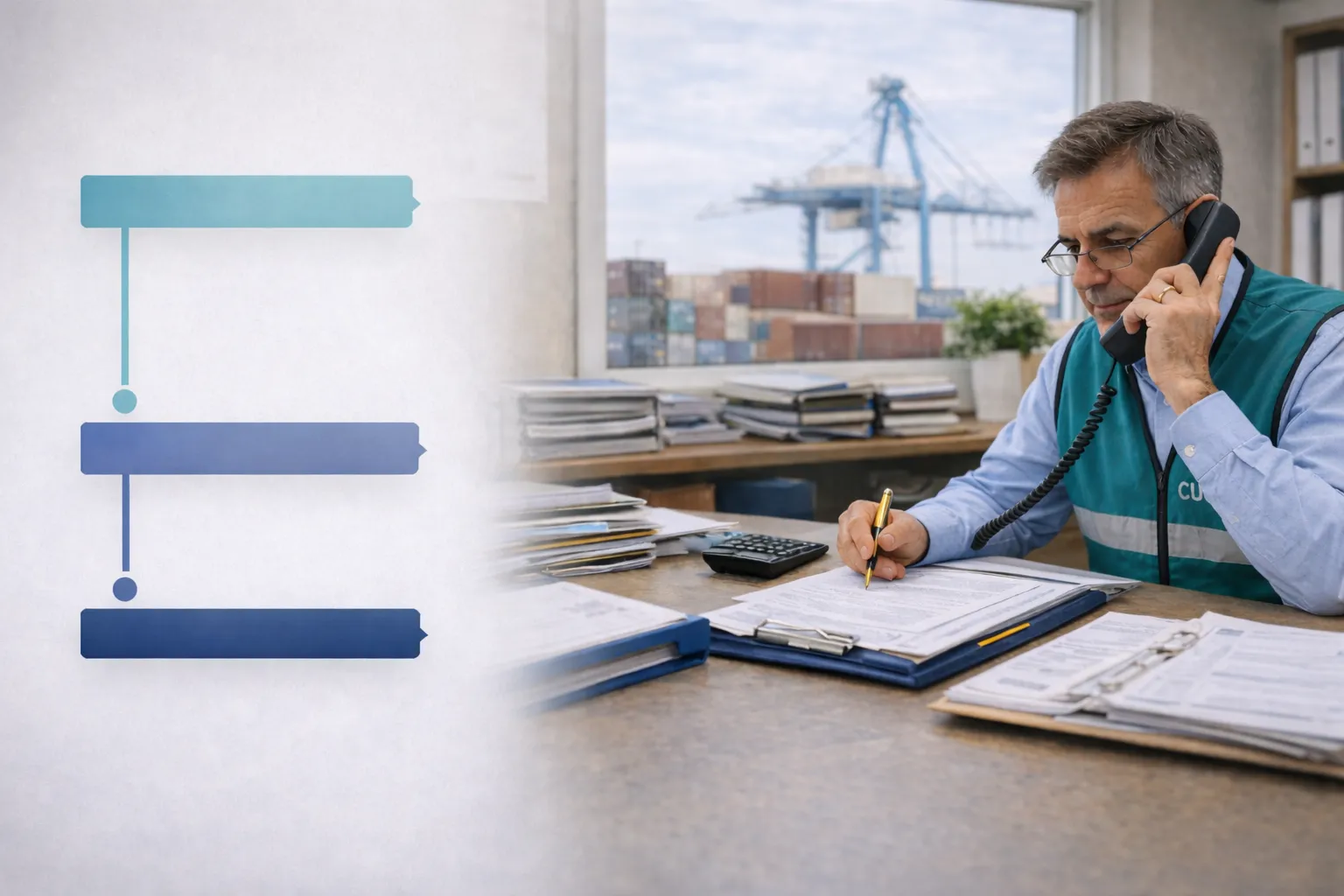 El agente de aduana en la línea de tiempo de una importación