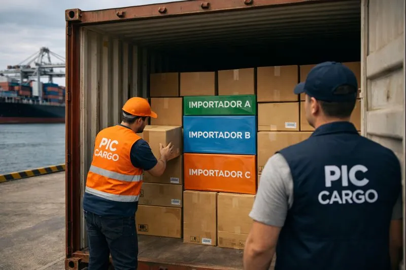 Contenedor y operación logística para carga consolidada (referencial)