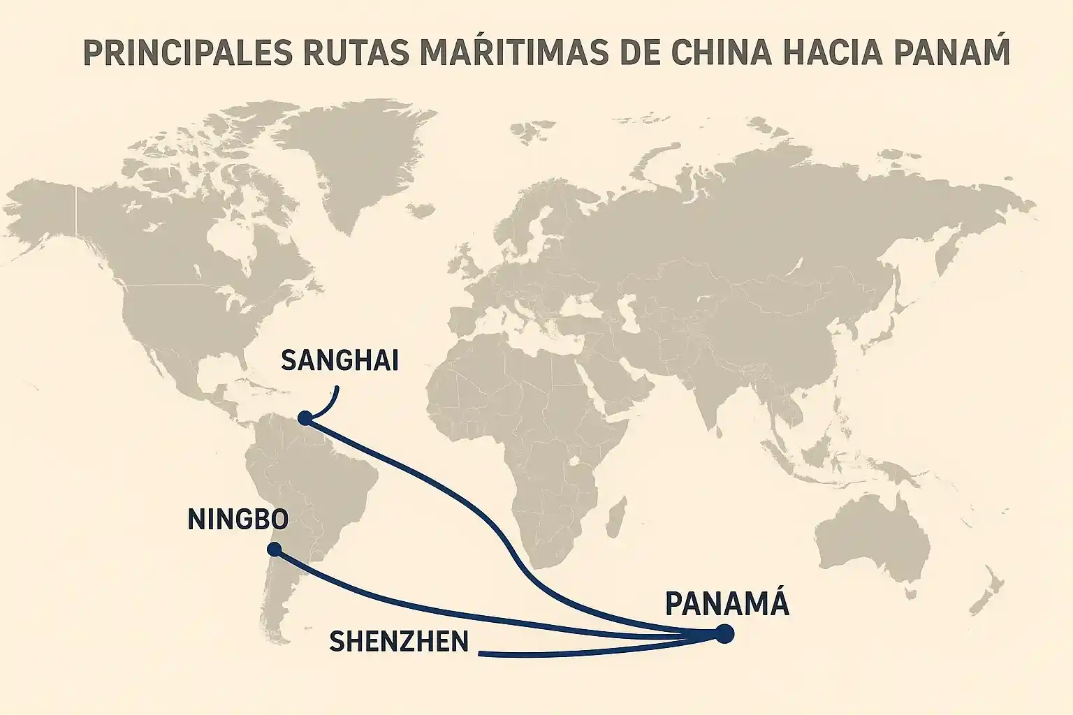 Rutas marítimas desde China hacia Panamá