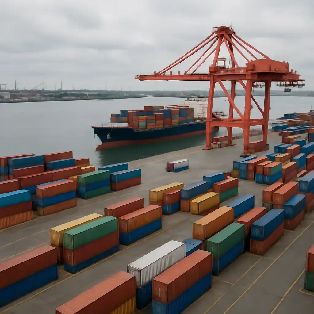 Puerto marítimo con contenedores