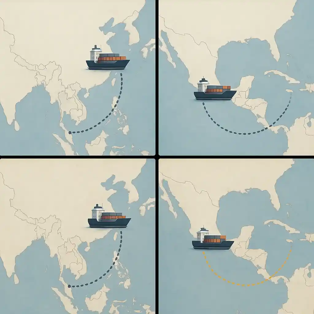 Rutas marítimas desde China hacia Venezuela
