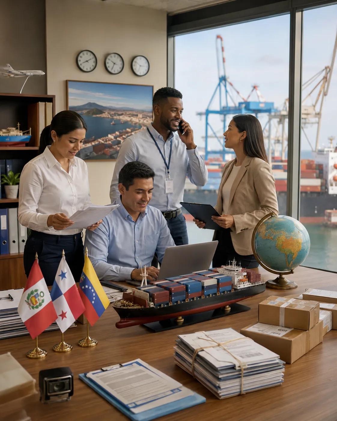 Equipo profesional de agencia de carga y logística internacional