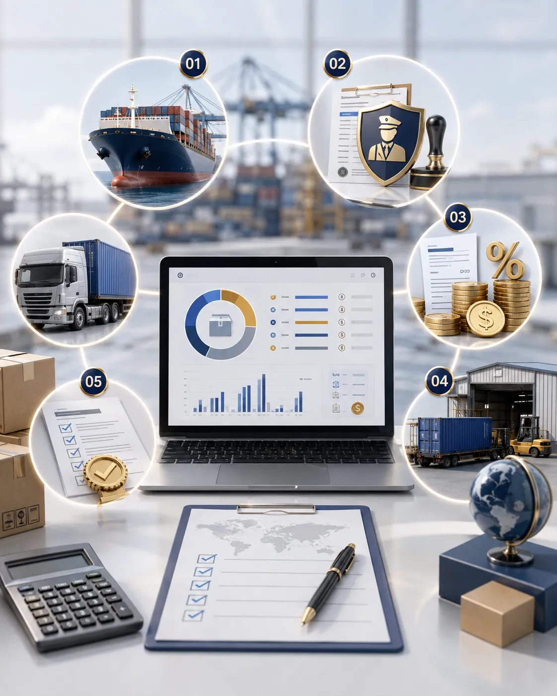 Operación logística con contenedores para una importación internacional